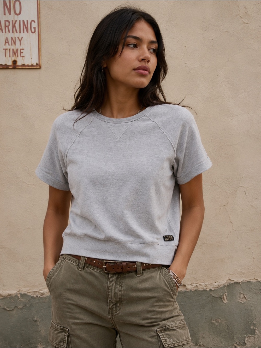 Lucky Brand Heritage Gray Raglan Sweatshirt Americana Classic Size XS